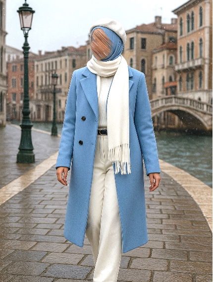 Lusso Winter Set – Sky Blue Coat & White Monochrome Look