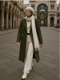 Lusso – Olive Green Winter Set (Long Coat & White Monochrome Look)
