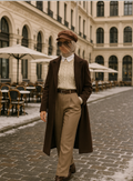 Lusso – Winter Brown Elegance Set (Long Coat, Knit Top & Beige Pants)