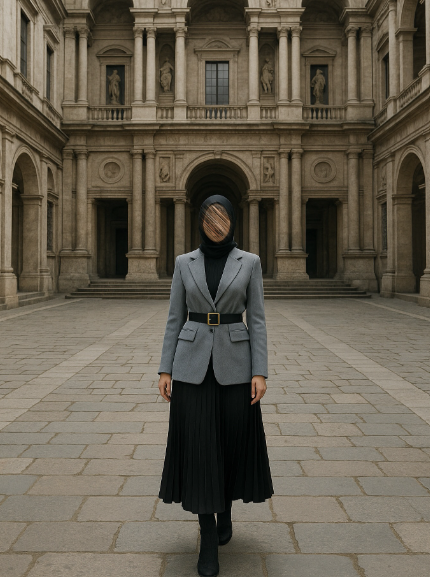 Lusso – Grey Classic Elegance Set (Grey Blazer & Black Pleated Skirt)