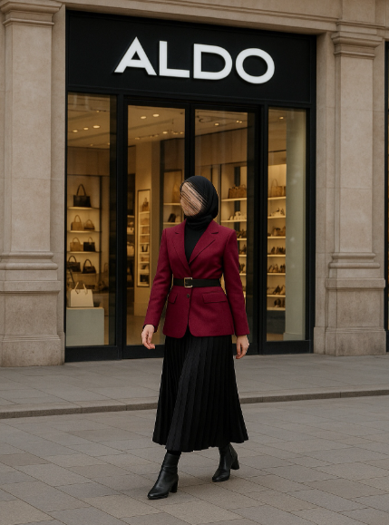 Lusso – Burgundy Power Elegance Set (Blazer & Black Pleated Skirt)