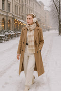 Winter Camel Harmony Set – Coat + Knit Top + Pants + Belt + Scarf + Ear Muffs